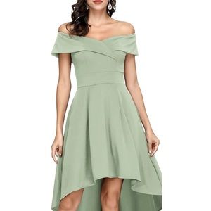 Sage Green High to Low A Line Cocktail Dress
